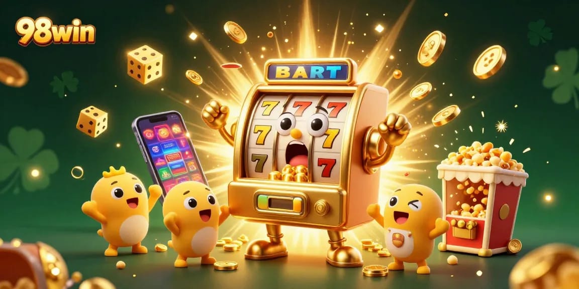 Experience thrilling wins with 98win as the golden slot machine celebrates a jackpot explosion!