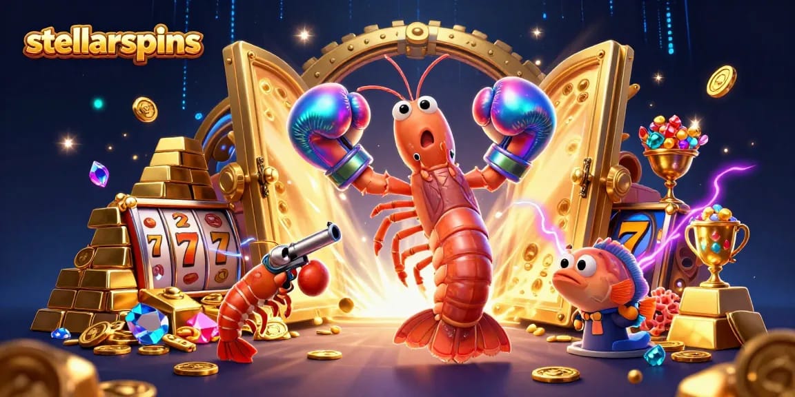 Experience the excitement at stellarspins with a vibrant casino scene featuring animated characters and slot elements.