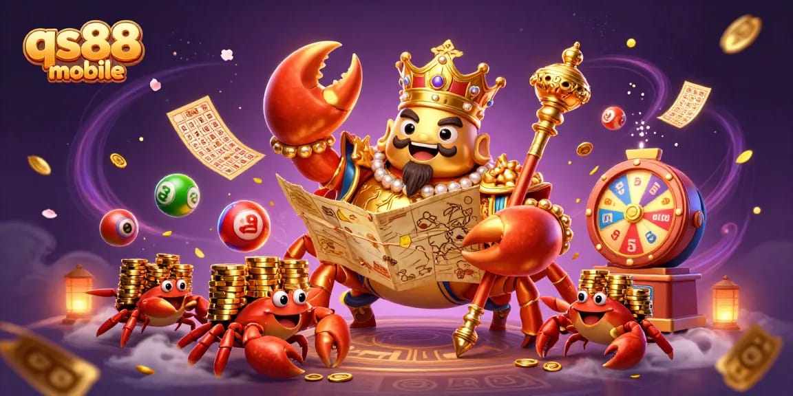 Experience winning excitement with qs88 mobile as a golden crab emperor leads the gaming adventure!