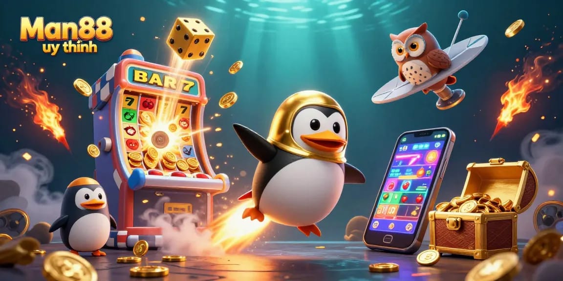 Experience the thrill of gaming with Man88 uy tín amid a vibrant casino scene bursting with winning symbols and excitement!
