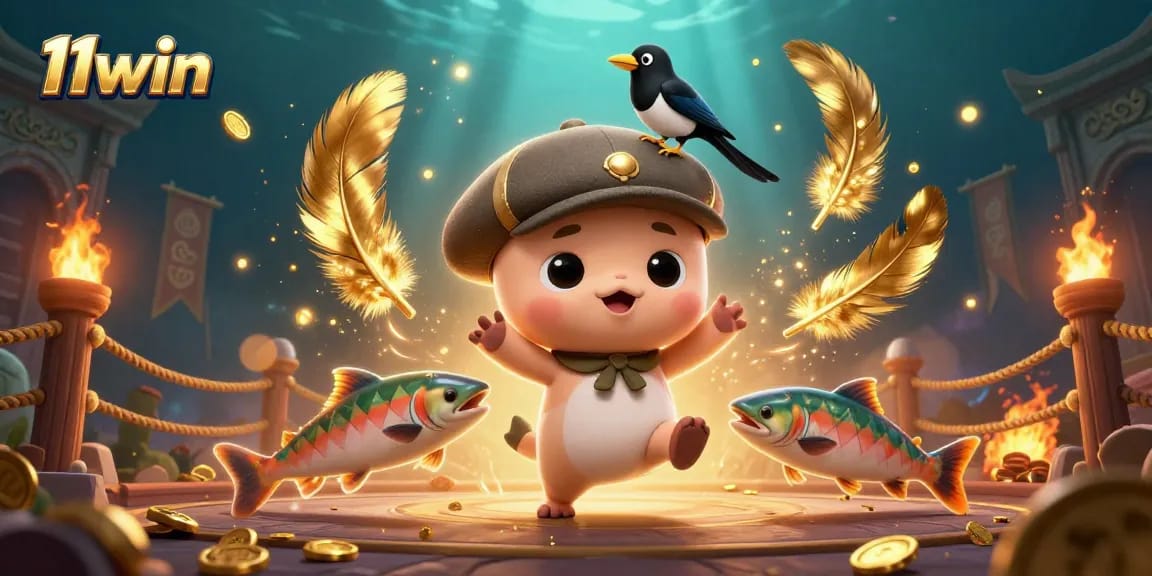 Engage with the vibrant world of 11win featuring an energetic baby Nessie and friends in a playful casino scene.