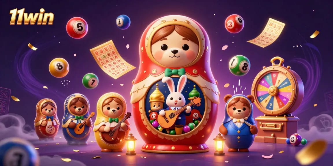 Experience the excitement of 11win with vibrant lottery and casino-themed 3D digital illustration.