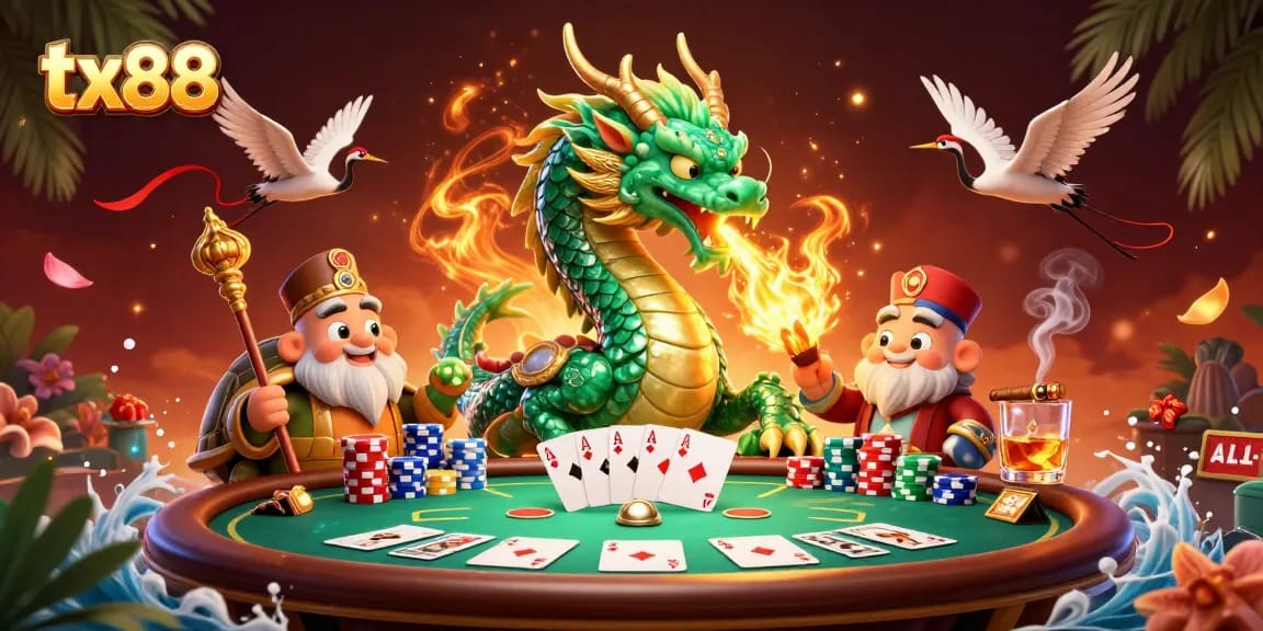 Experience the thrilling action of tx88 with an emerald jade dragon and vibrant casino elements.