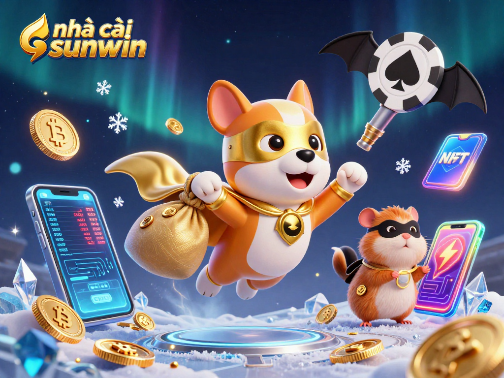Unleash winnings with nhà cái sunwin in vibrant casino-themed animated scene featuring superhero dog.