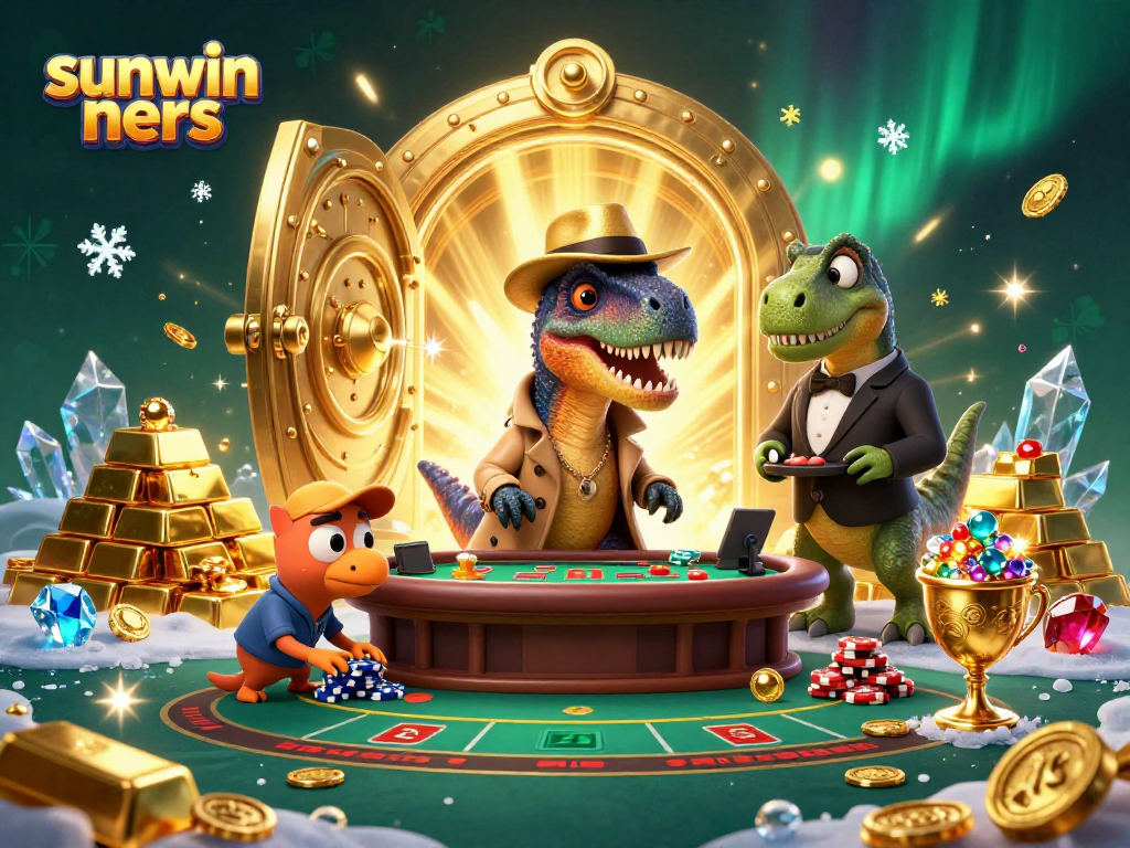 Engage in thrilling action with sunwin ners as a velociraptor card counter sneaks at a vibrant casino table.