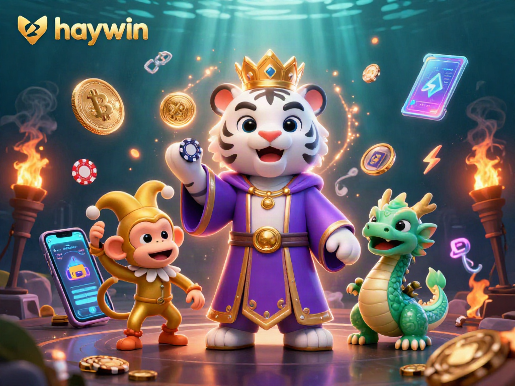 Experience the vibrant haywin crypto casino scene with a tiger, monkey, and mesmerizing elements.