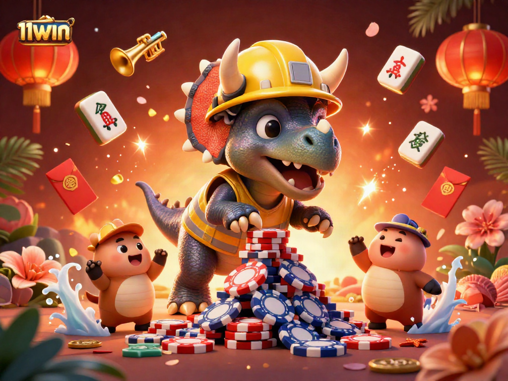 Experience the thrill with 11WIN in a vibrant casino scene featuring exciting games and energetic celebrations.
