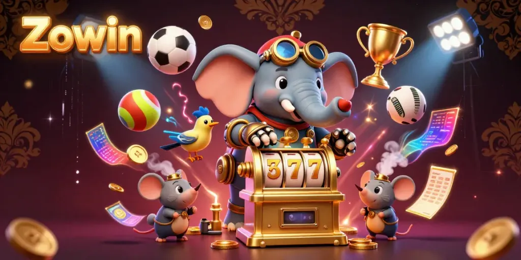 Zowin offers an exciting casino experience with a mechanical elephant and dynamic game elements.