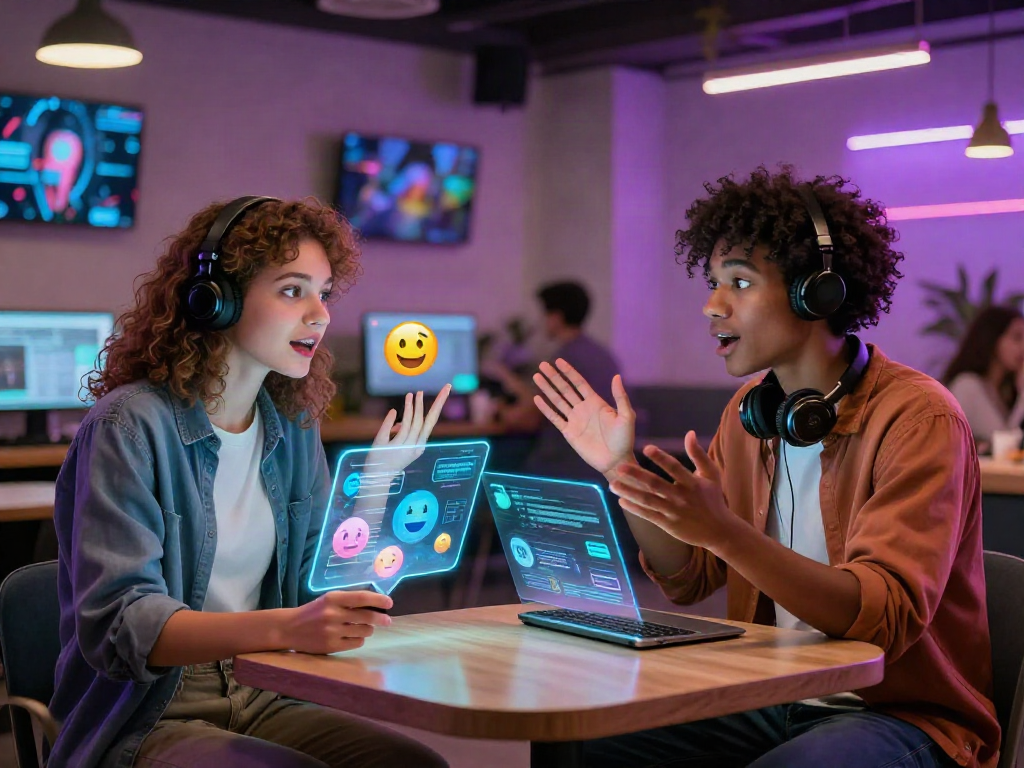 Playful avatars engaged in nsfw ai chat within a vibrant digital lounge.