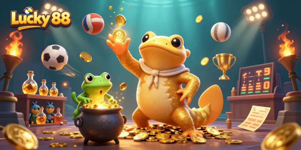 Experience the excitement of Lucky 88 with a thrilling 3D alchemist scene in a vibrant casino!
