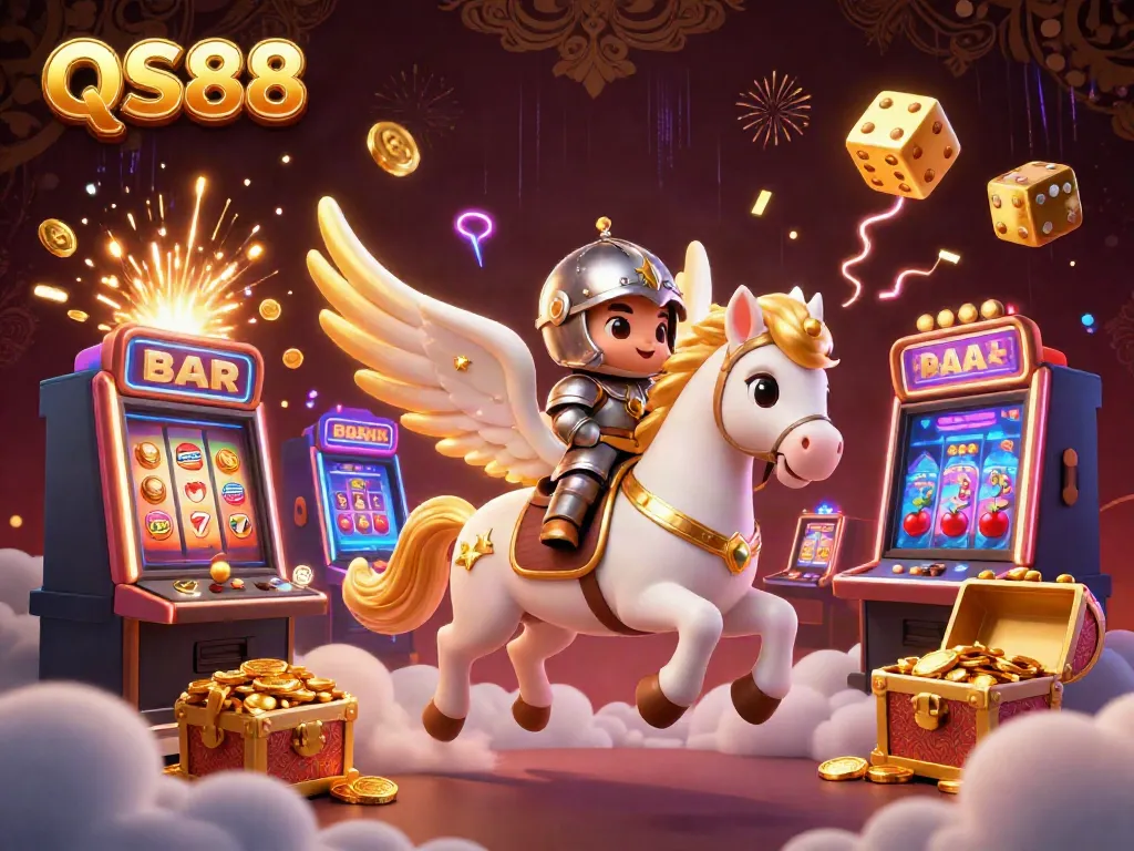 Experience QS88's exciting world with a celestial horse and colorful casino elements.