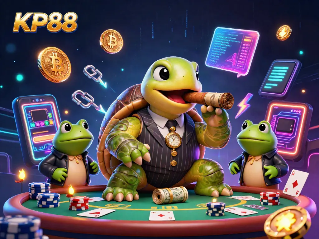 Experience KP88's vibrant casino scene with playful cartoon characters and dynamic gaming elements.