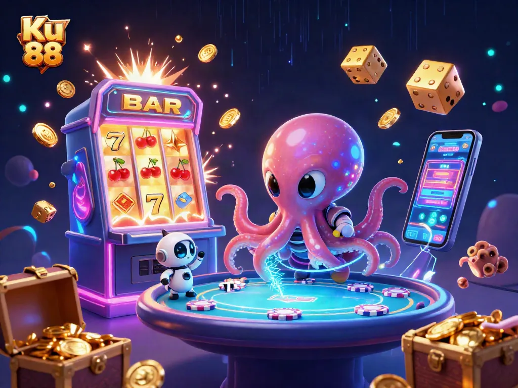 Engage with Ku 88's captivating online gaming universe in a dynamic 3D casino scene.