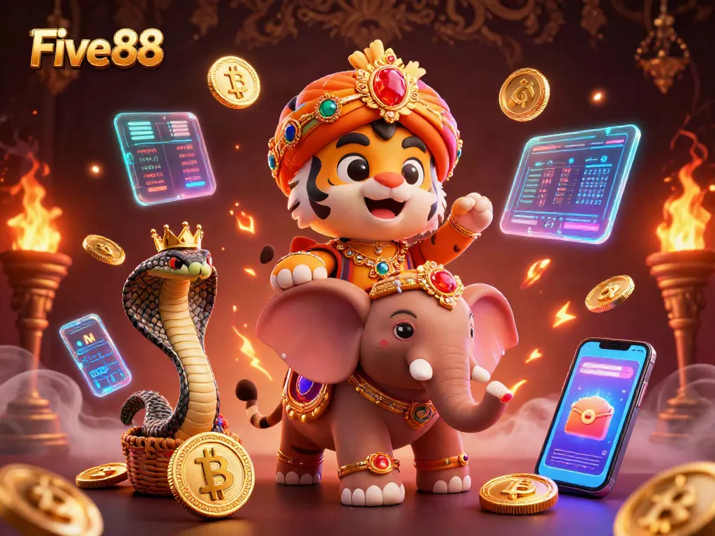 Experience thrilling rewards with Five 88's vibrant casino adventure featuring jewels and crypto elements.