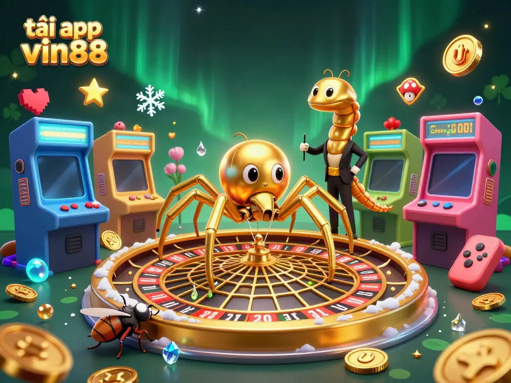 Engage in thrilling gambling with the dynamic scene featuring tải app vin88 and colorful game elements.