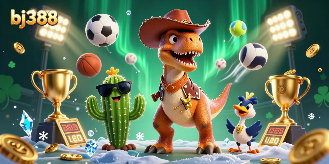 Experience the thrill of betting at bj388 with vibrant casino elements and engaging characters.