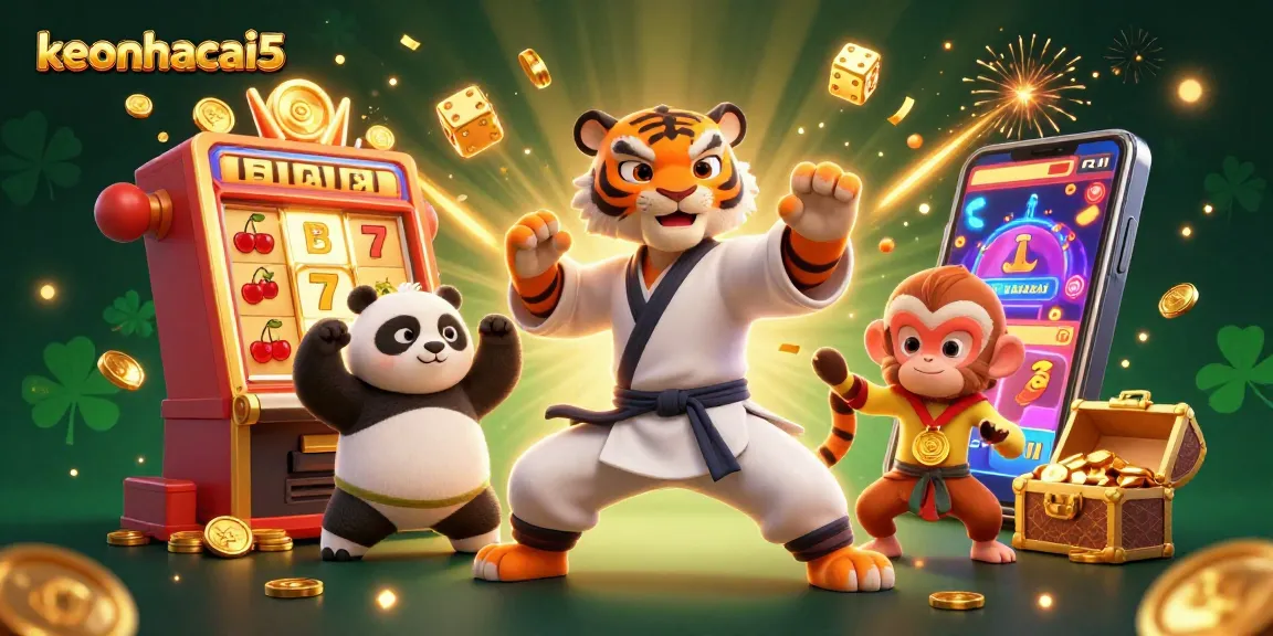 Experience the thrill of gaming at keonhacai5 with a dazzling 3D illustration of action-packed casino fun.