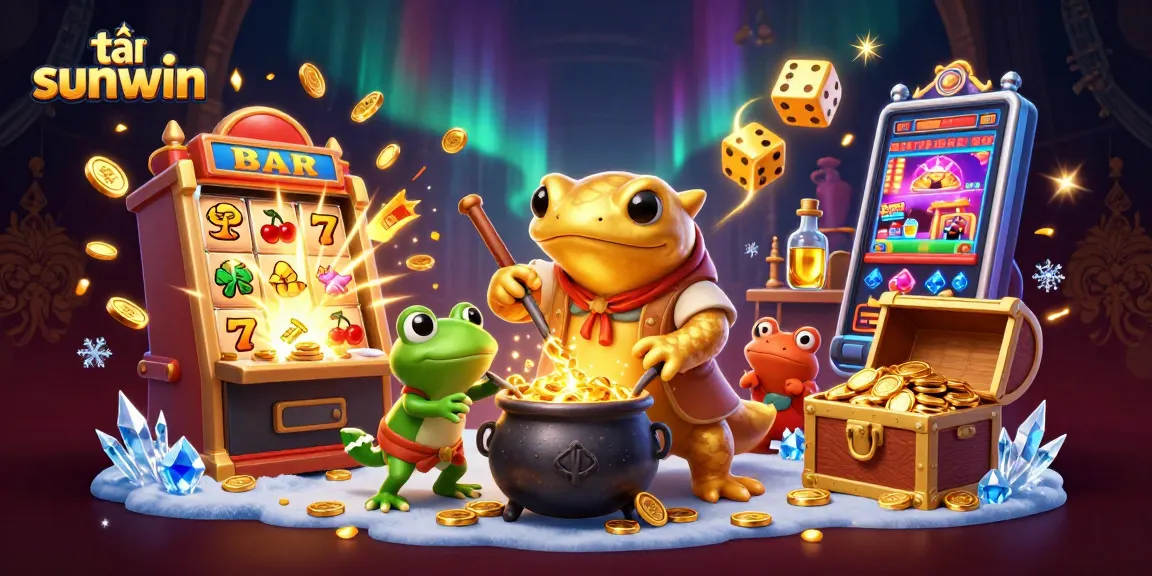 Play and win with tải sunwin, featuring a magical alchemist and exciting casino elements.
