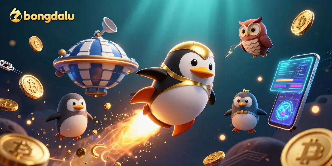 Win with bongdalu as a golden penguin blasts off toward a dazzling casino-themed universe.