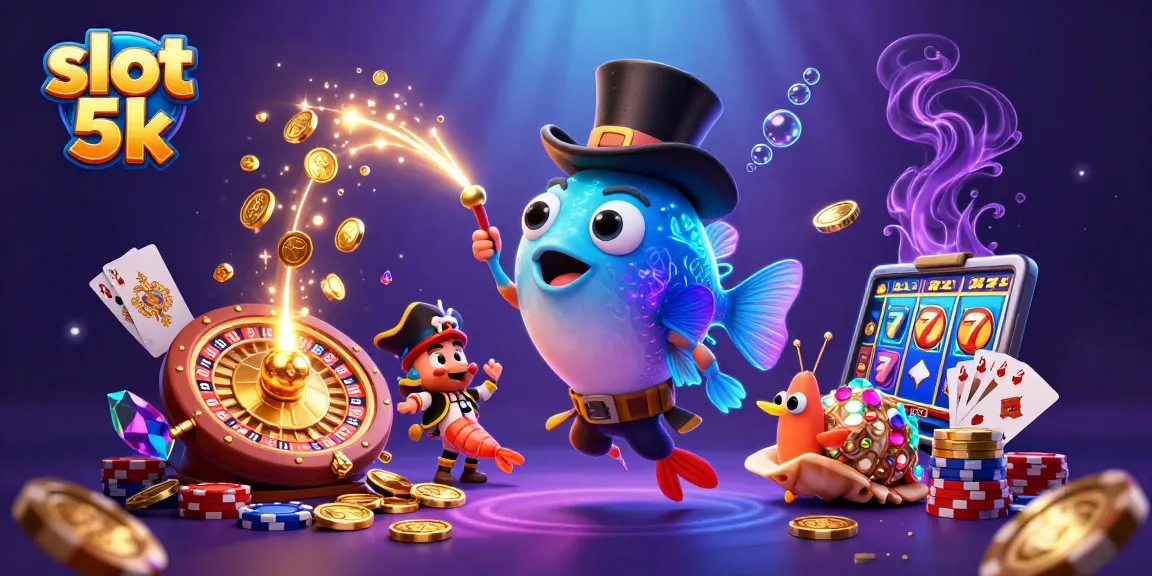 Engage in slot 5k with this vibrant illustration of a winning anglerfish and treasure-filled characters.