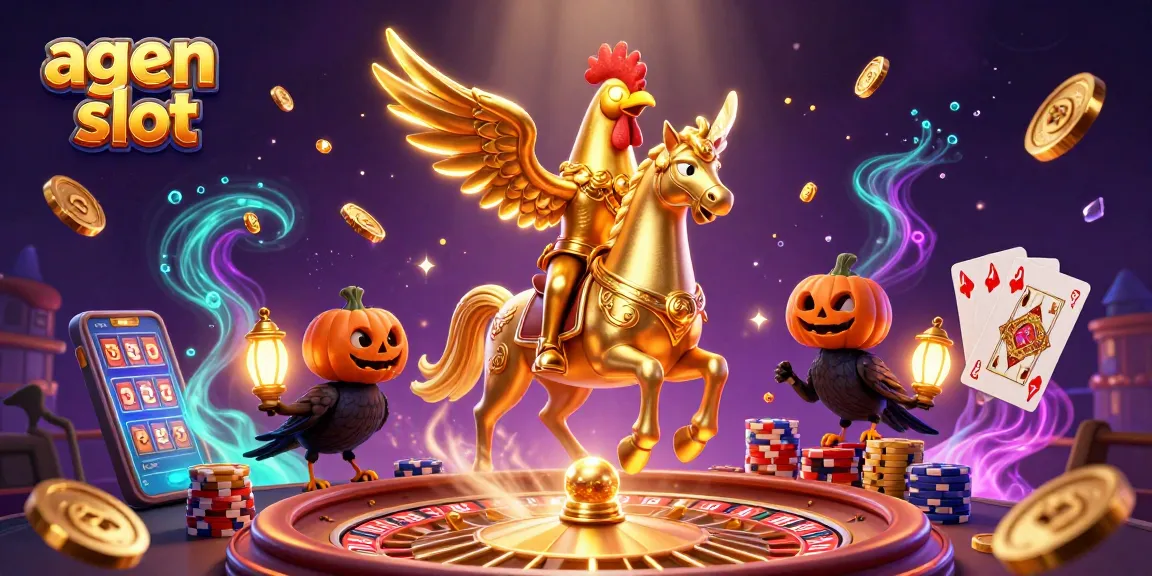 Menangkan jackpot agen slot dengan ilustrasi karakter unik dalam kasino malam yang sibuk.