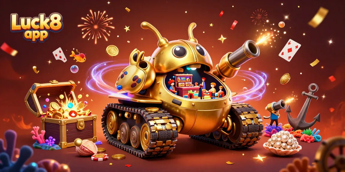 Experience excitement with the Luck8 app in this colorful casino-themed illustration.