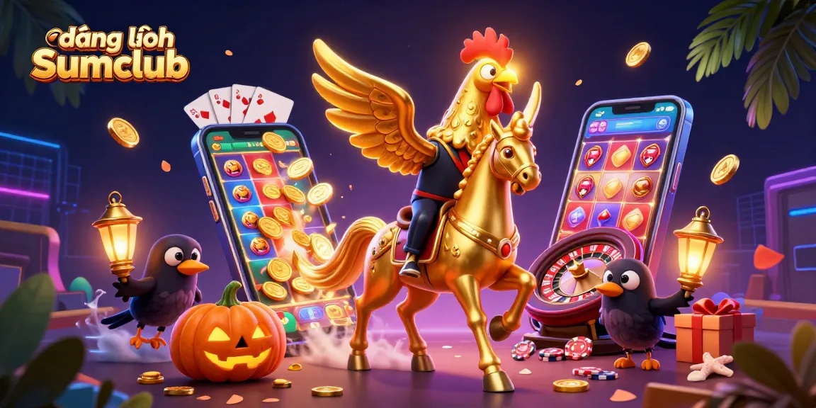 Experience đăng nhập Sumclub with a vibrant casino scene featuring a golden rooster and gaming elements.