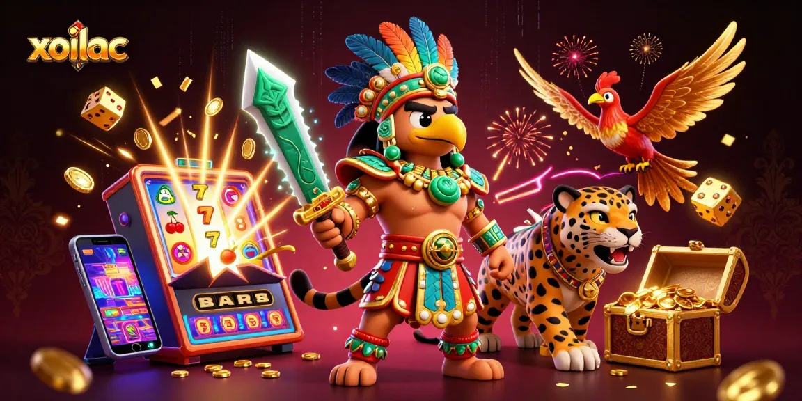 Experience exciting wins with xoilac's vibrant casino game scene featuring iconic slot machines and warriors.